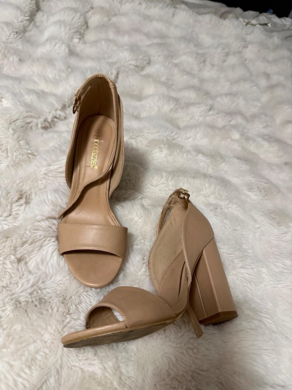 Shoe Dazzle Beige Block Heel Sandals